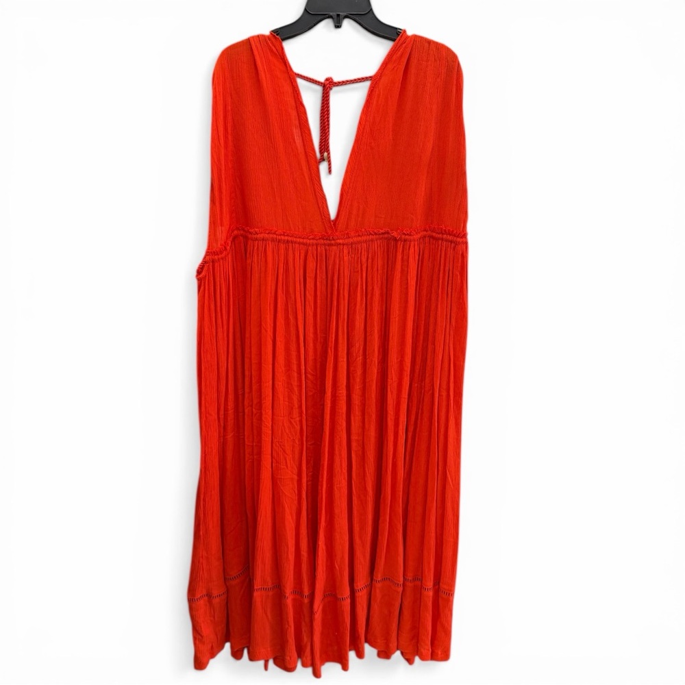 Free People Bali Will Wait For You Red Boho Midi Dress Embroidered Tassel size L - Picture 3 of 5